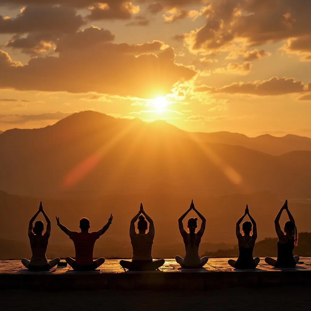 Sesión de yoga al atardecer en las sierras